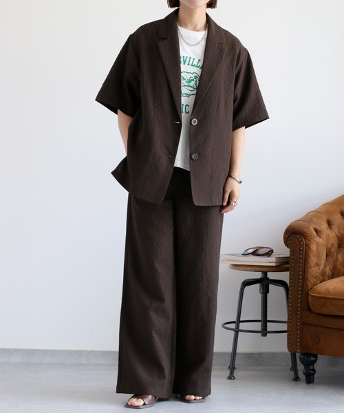 cepo（セポ）の「〈セットアップ対応〉速乾＆涼感 リサイクルポリサッカーテーラードジャケット（テーラードジャケット・レディース・ブラウン/ブラック/オフホワイト・M）」の18枚目の写真