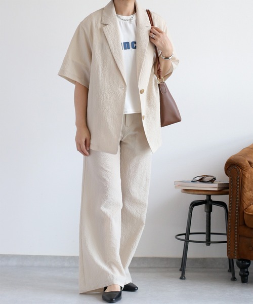 cepo（セポ）の「〈セットアップ対応〉速乾＆涼感 リサイクルポリサッカーテーラードジャケット（テーラードジャケット・レディース・ブラウン/ブラック/オフホワイト・M）」の10枚目の写真