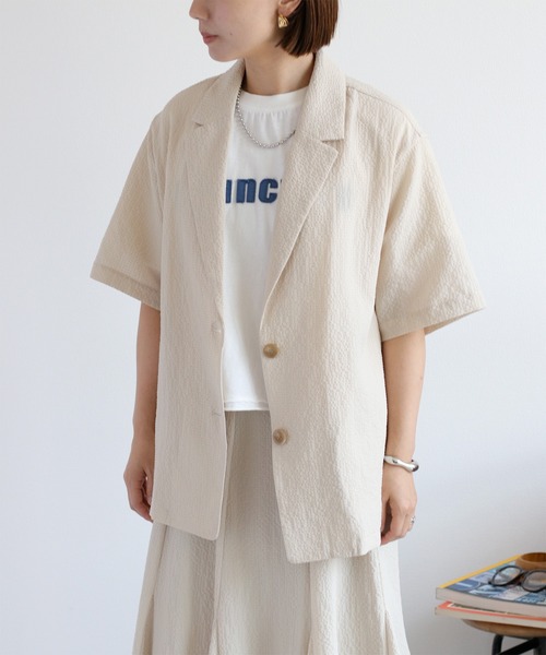 cepo（セポ）の「〈セットアップ対応〉速乾＆涼感 リサイクルポリサッカーテーラードジャケット（テーラードジャケット・レディース・ブラウン/ブラック/オフホワイト・M）」の11枚目の写真