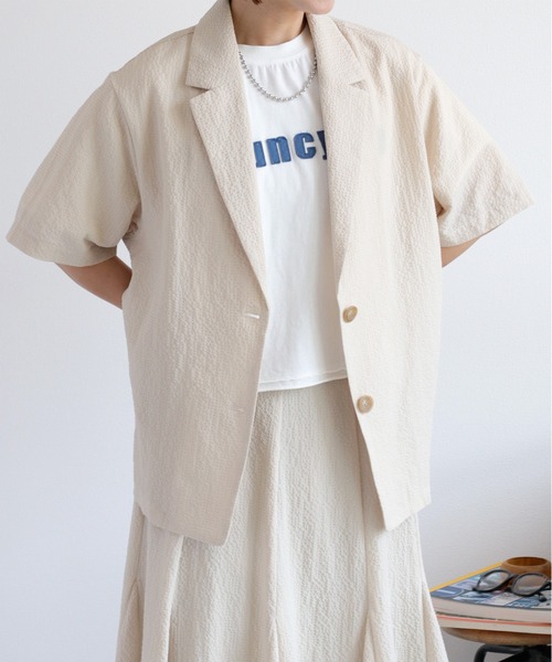 cepo（セポ）の「〈セットアップ対応〉速乾＆涼感 リサイクルポリサッカーテーラードジャケット（テーラードジャケット・レディース・ブラウン/ブラック/オフホワイト・M）」の17枚目の写真