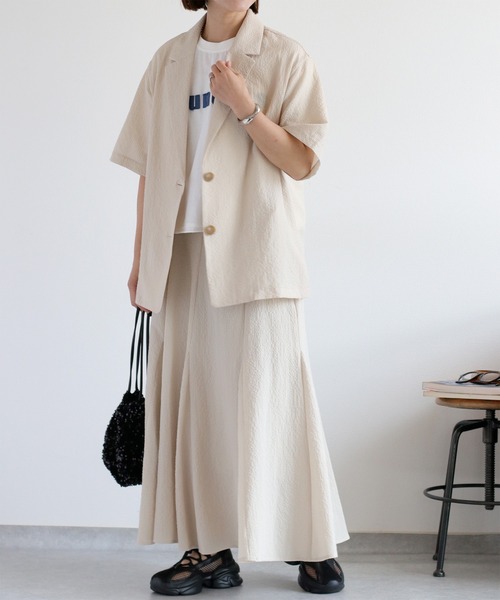 cepo（セポ）の「〈セットアップ対応〉速乾＆涼感 リサイクルポリサッカーテーラードジャケット（テーラードジャケット・レディース・ブラウン/ブラック/オフホワイト・M）」の5枚目の写真