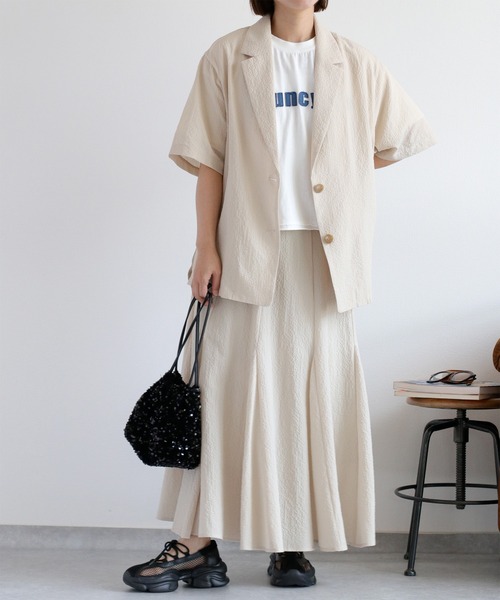 cepo（セポ）の「〈セットアップ対応〉速乾＆涼感 リサイクルポリサッカーテーラードジャケット（テーラードジャケット・レディース・ブラウン/ブラック/オフホワイト・M）」の6枚目の写真