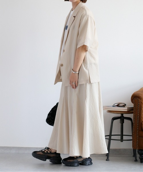 cepo（セポ）の「〈セットアップ対応〉速乾＆涼感 リサイクルポリサッカーテーラードジャケット（テーラードジャケット・レディース・ブラウン/ブラック/オフホワイト・M）」の7枚目の写真