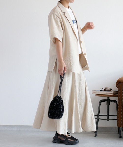 cepo（セポ）の「〈セットアップ対応〉速乾＆涼感 リサイクルポリサッカーテーラードジャケット（テーラードジャケット・レディース・ブラウン/ブラック/オフホワイト・M）」の9枚目の写真