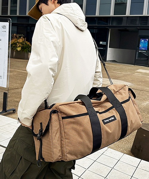 チェック柄ボストンバッグ 大容量