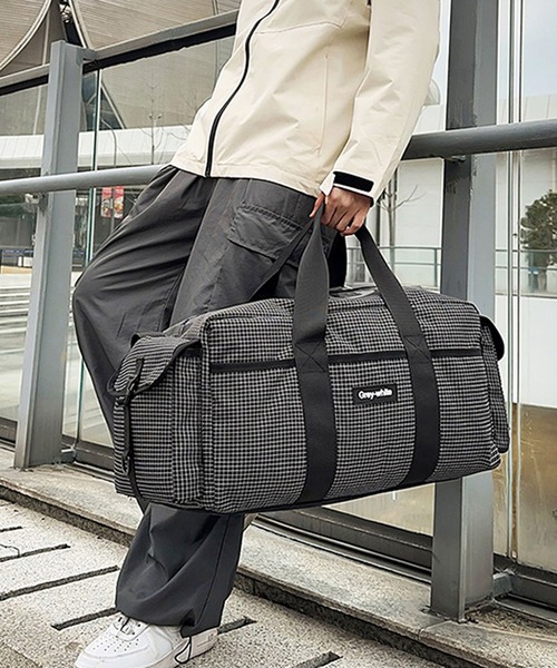 POLO チェック柄 ボストンバッグ ポロ 旅行バッグ ブラック チェック柄