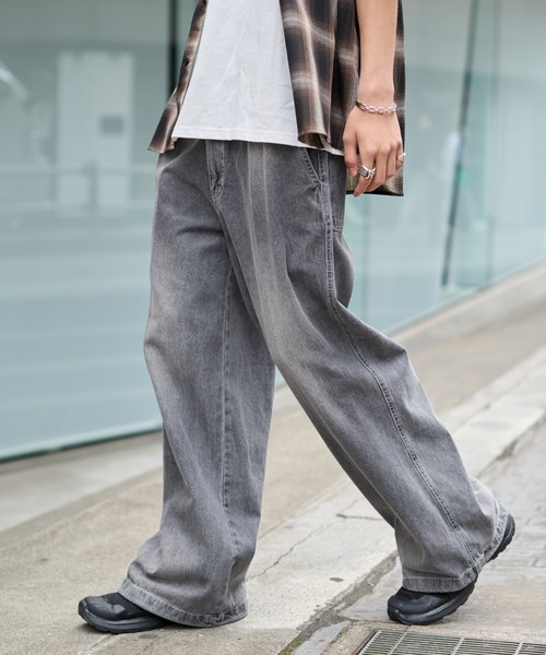 wegoバギー青デニム・黒デニム・細め青デニム・バギースラックス(セットです) セール】WEGO/【25年春夏新作】イージーバギーフレアデニム