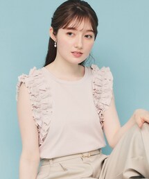 index | 《美人百花掲載》フリルドッキングノースリーブトップス【接触冷感/UVケア/洗濯機洗い可】(Tシャツ/カットソー)