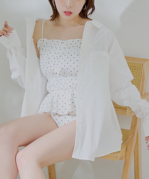 水着・ラッシュガード Shell Button Tassel Poncho White セール】【水着】2wayラッシュガードシャツ(水着)|Chico