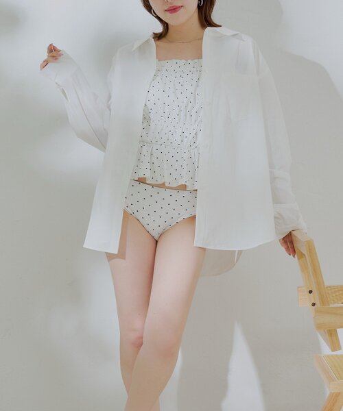Chico 水着　クリーム色 水着/WEB限定】ペプラム水着3点セット（水着）｜Chico（チコ）の