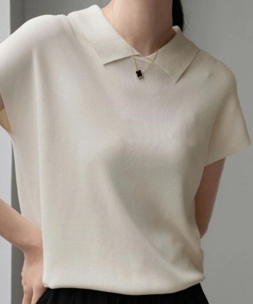 AMELY(エミリー)の「ポロ襟サマーニットトップス(ポロシャツ・レディース・ブラック/ベージュ/ピンク・フリー)」の9枚目の写真