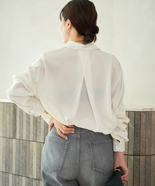 plage Sway Back Tuck 長袖シャツ ブラウン plage（プラージュ） ブラウス シャツ Sway Back Tuck シャツ