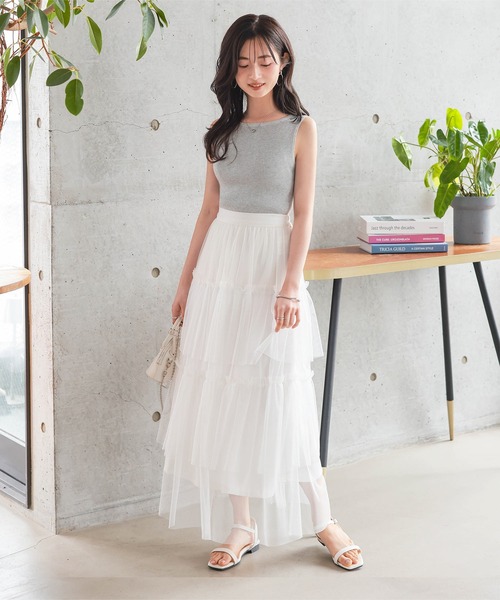 Petitle（プチレ）の「[ 低身長向けサイズ ] チュールティアードスカート（スカート・レディース・ブラック/ホワイト・PM）」の5枚目の写真