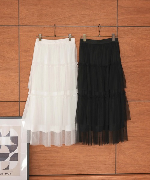Petitle（プチレ）の「[ 低身長向けサイズ ] チュールティアードスカート（スカート・レディース・ブラック/ホワイト・PM）」の8枚目の写真