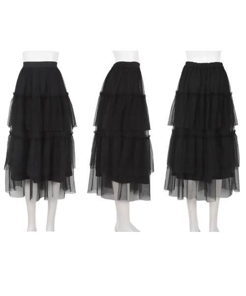 Petitle（プチレ）の「[ 低身長向けサイズ ] チュールティアードスカート（スカート・レディース・ブラック/ホワイト・PM）」の9枚目の写真