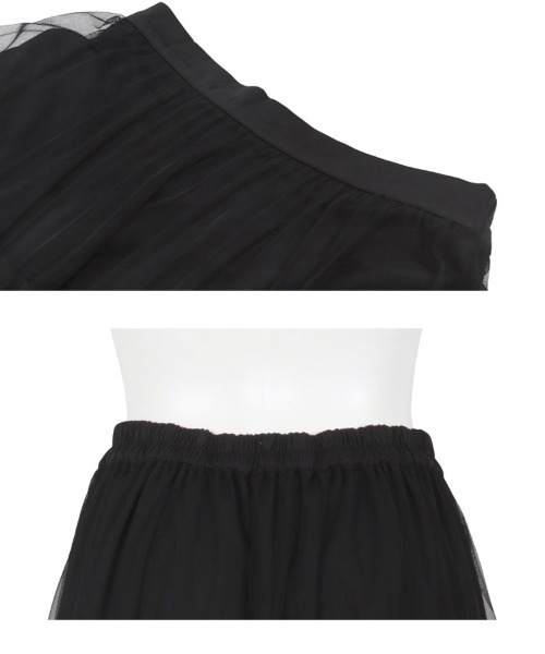 Petitle（プチレ）の「[ 低身長向けサイズ ] チュールティアードスカート（スカート・レディース・ブラック/ホワイト・PM）」の10枚目の写真