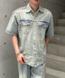 ラインデザインデニムシャツ