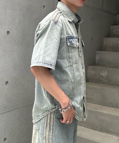 Otte(オッテ)の「ラインデザインデニムシャツ(シャツ/ブラウス・メンズ・ブルー・SMALL/LARGE/MEDIUM)」の2枚目の写真