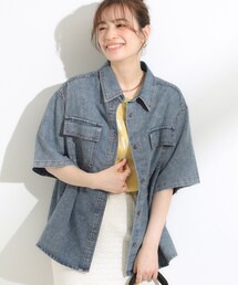 Cutie Blonde | 【S-LL】こなれ感ある着こなしに ケミカルウォッシュ5分袖デニムシャツ(シャツ/ブラウス)