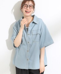 Cutie Blonde（キューティーブロンド）の「【S-LL】こなれ感ある着こなしに ケミカルウォッシュ5分袖デニムシャツ（シャツ/ブラウス）」