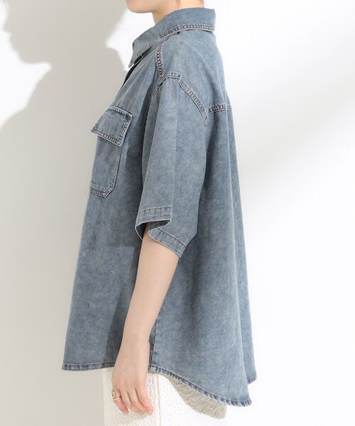 Cutie Blonde（キューティーブロンド）の「【S-LL】こなれ感ある着こなしに ケミカルウォッシュ5分袖デニムシャツ（シャツ/ブラウス・レディース・ブルー/ライトブルー/ブラック・02/01/04/03）」の17枚目の写真