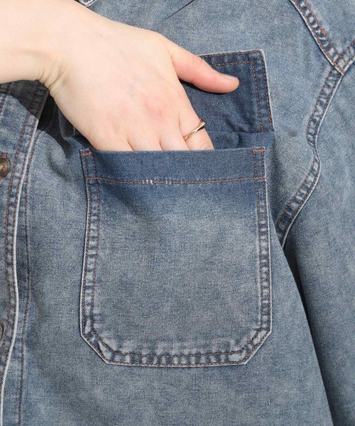 Cutie Blonde（キューティーブロンド）の「【S-LL】こなれ感ある着こなしに ケミカルウォッシュ5分袖デニムシャツ（シャツ/ブラウス・レディース・ブルー/ライトブルー/ブラック・02/01/04/03）」の20枚目の写真