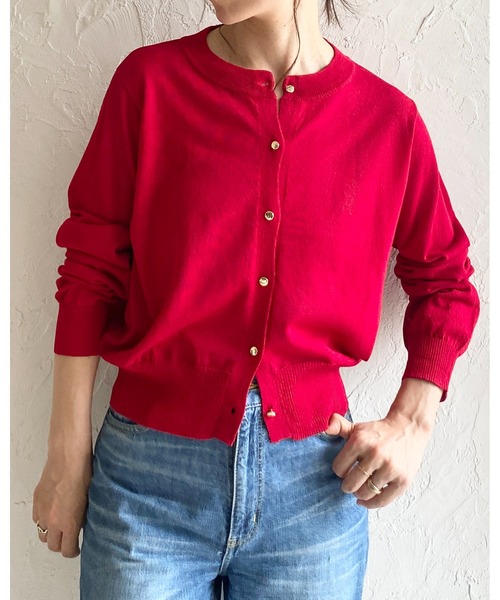 She's Closet(シーズクローゼット)の「UVカット 接触冷感 ショート丈 金ボタン 長袖 シアー ニットカーディガン(カーディガン/ボレロ・レディース・ブラック/オフホワイト/ネイビー/グレー/レッド・FREE)」の11枚目の写真