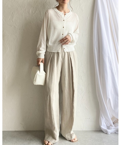 She's Closet(シーズクローゼット)の「UVカット 接触冷感 ショート丈 金ボタン 長袖 シアー ニットカーディガン(カーディガン/ボレロ・レディース・ブラック/オフホワイト/ネイビー/グレー/レッド・FREE)」の12枚目の写真