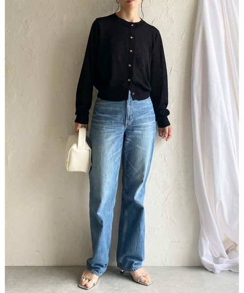 She's Closet(シーズクローゼット)の「UVカット 接触冷感 ショート丈 金ボタン 長袖 シアー ニットカーディガン(カーディガン/ボレロ・レディース・ブラック/オフホワイト/ネイビー/グレー/レッド・FREE)」の22枚目の写真