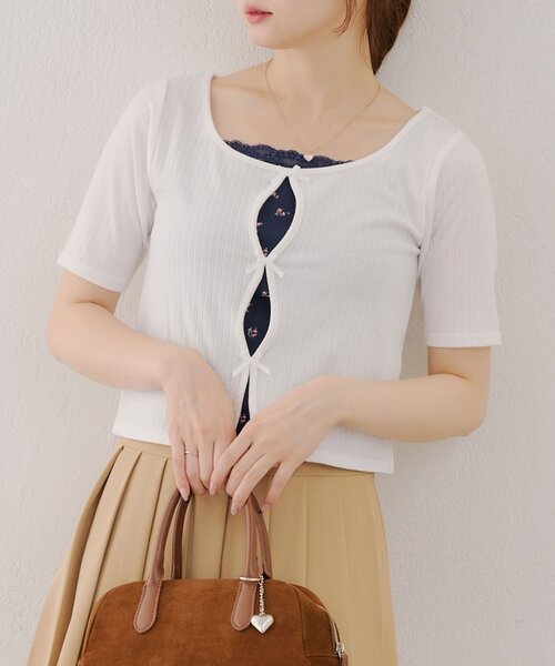 APPORTE PAR LES MARCHES(アポルテパーレマルシェ)の「【MARCHES】テレコT&キャミセット(Tシャツ/カットソー・レディース・オフホワイト/レッド/ブラック・FREE)」の2枚目の写真