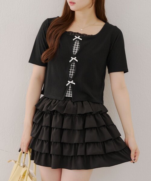 APPORTE PAR LES MARCHES(アポルテパーレマルシェ)の「【MARCHES】テレコT&キャミセット(Tシャツ/カットソー・レディース・オフホワイト/レッド/ブラック・FREE)」の3枚目の写真