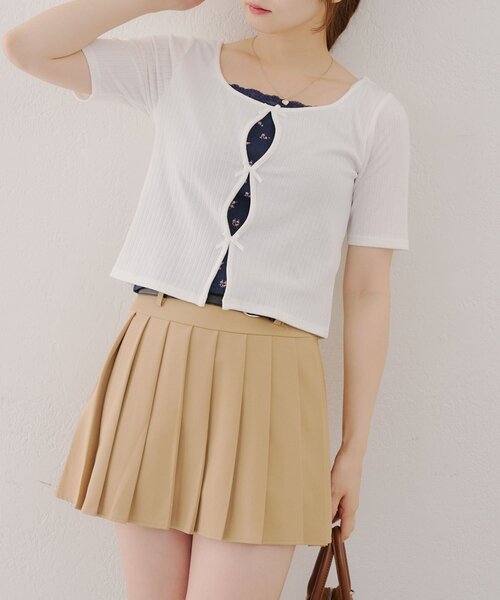 APPORTE PAR LES MARCHES(アポルテパーレマルシェ)の「【MARCHES】テレコT&キャミセット(Tシャツ/カットソー・レディース・オフホワイト/レッド/ブラック・FREE)」の4枚目の写真