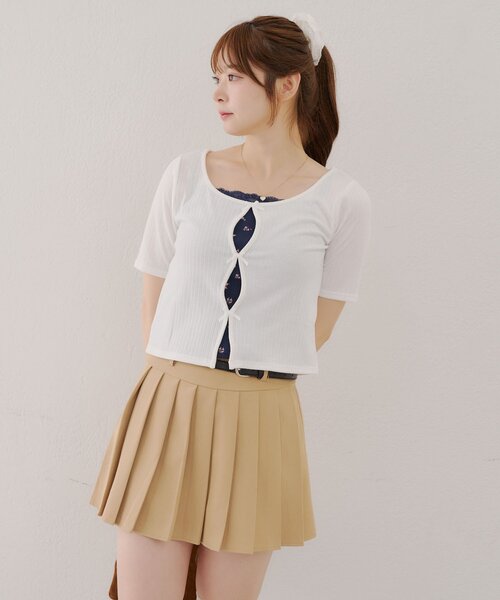 APPORTE PAR LES MARCHES(アポルテパーレマルシェ)の「【MARCHES】テレコT&キャミセット(Tシャツ/カットソー・レディース・オフホワイト/レッド/ブラック・FREE)」の5枚目の写真
