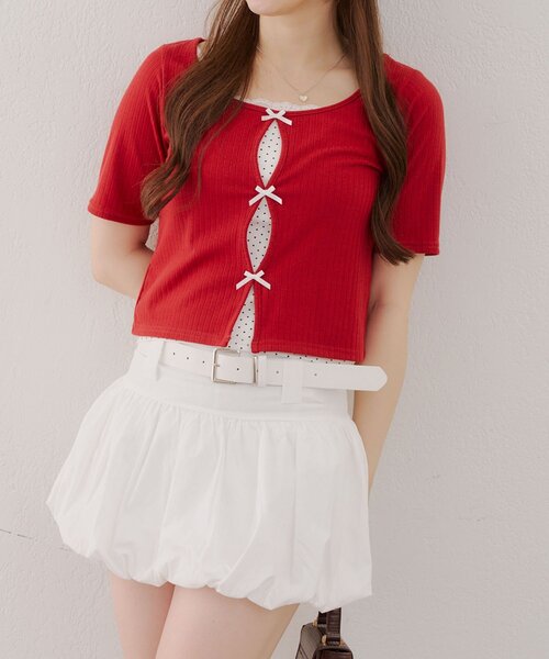 APPORTE PAR LES MARCHES(アポルテパーレマルシェ)の「【MARCHES】テレコT&キャミセット(Tシャツ/カットソー・レディース・オフホワイト/レッド/ブラック・FREE)」の22枚目の写真