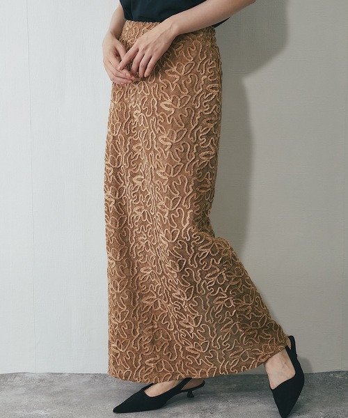 ANOTHER S（アナザーエス）の「コード刺繍ストレートスカート（スカート・レディース・ブラック/ホワイト/ネイビー/ベージュ・FREE）」の3枚目の写真