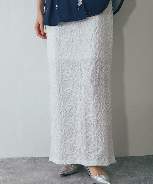 ANOTHER S（アナザーエス）の「コード刺繍ストレートスカート（スカート・レディース・ブラック/ホワイト/ネイビー/ベージュ・FREE）」の2枚目の写真