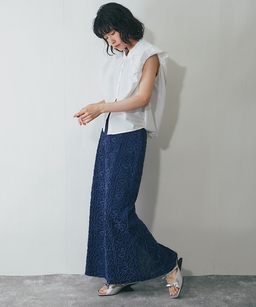 ANOTHER S（アナザーエス）の「コード刺繍ストレートスカート（スカート・レディース・ブラック/ホワイト/ネイビー/ベージュ・FREE）」の7枚目の写真