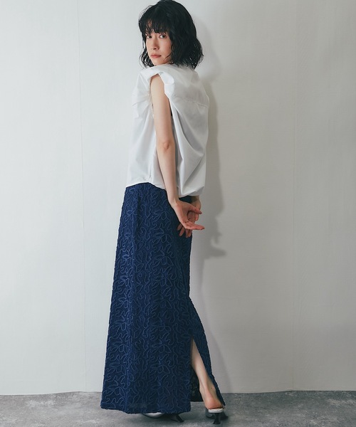 ANOTHER S（アナザーエス）の「コード刺繍ストレートスカート（スカート・レディース・ブラック/ホワイト/ネイビー/ベージュ・FREE）」の9枚目の写真