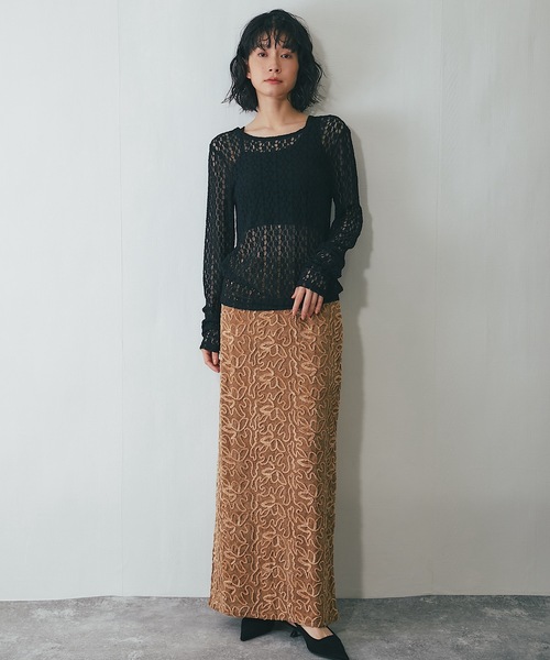 ANOTHER S（アナザーエス）の「コード刺繍ストレートスカート（スカート・レディース・ブラック/ホワイト/ネイビー/ベージュ・FREE）」の16枚目の写真