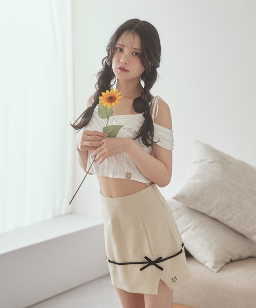 M DOLLY(エムドリー)の「*M DOLLY original*playful ribbon mini skirt/プレイフルリボンミニスカート(スカート・レディース・アイボリー/グレー・S/M)」の3枚目の写真