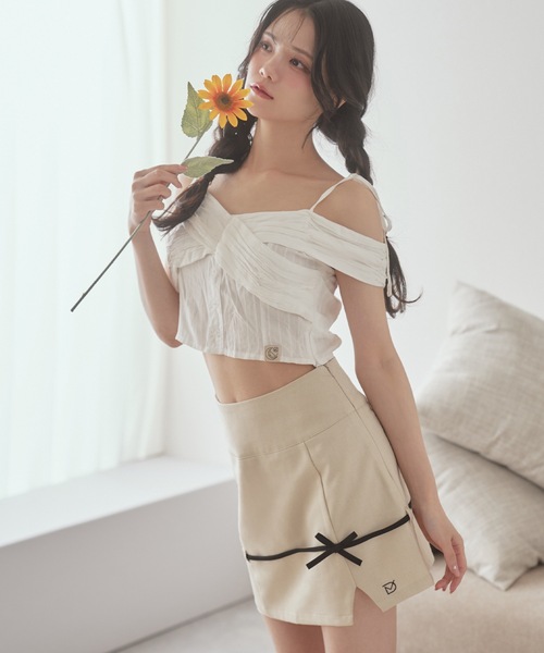 M DOLLY(エムドリー)の「*M DOLLY original*playful ribbon mini skirt/プレイフルリボンミニスカート(スカート・レディース・アイボリー/グレー・S/M)」の5枚目の写真