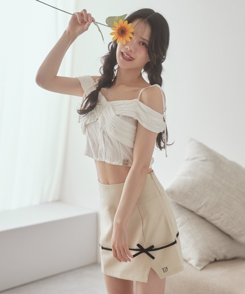 M DOLLY(エムドリー)の「*M DOLLY original*playful ribbon mini skirt/プレイフルリボンミニスカート(スカート・レディース・アイボリー/グレー・S/M)」の6枚目の写真