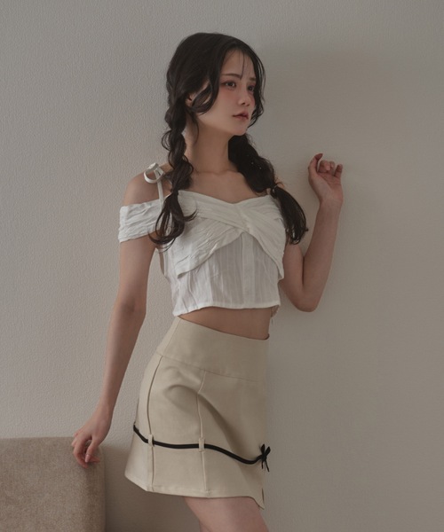 M DOLLY(エムドリー)の「*M DOLLY original*playful ribbon mini skirt/プレイフルリボンミニスカート(スカート・レディース・アイボリー/グレー・S/M)」の7枚目の写真
