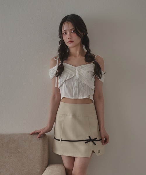 M DOLLY(エムドリー)の「*M DOLLY original*playful ribbon mini skirt/プレイフルリボンミニスカート(スカート・レディース・アイボリー/グレー・S/M)」の8枚目の写真
