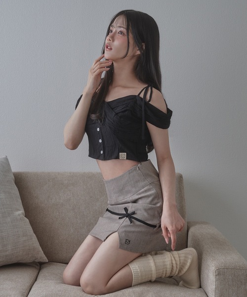 M DOLLY(エムドリー)の「*M DOLLY original*playful ribbon mini skirt/プレイフルリボンミニスカート(スカート・レディース・アイボリー/グレー・S/M)」の11枚目の写真