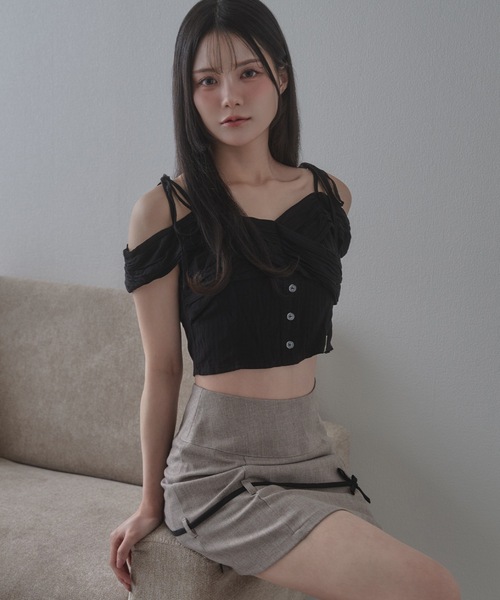 M DOLLY(エムドリー)の「*M DOLLY original*playful ribbon mini skirt/プレイフルリボンミニスカート(スカート・レディース・アイボリー/グレー・S/M)」の12枚目の写真