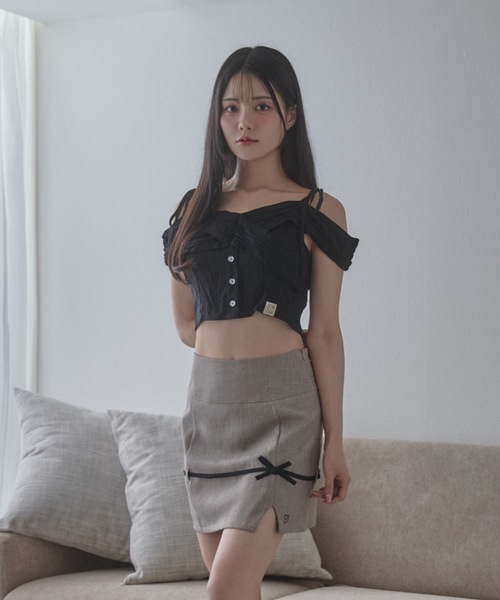 M DOLLY(エムドリー)の「*M DOLLY original*playful ribbon mini skirt/プレイフルリボンミニスカート(スカート・レディース・アイボリー/グレー・S/M)」の13枚目の写真