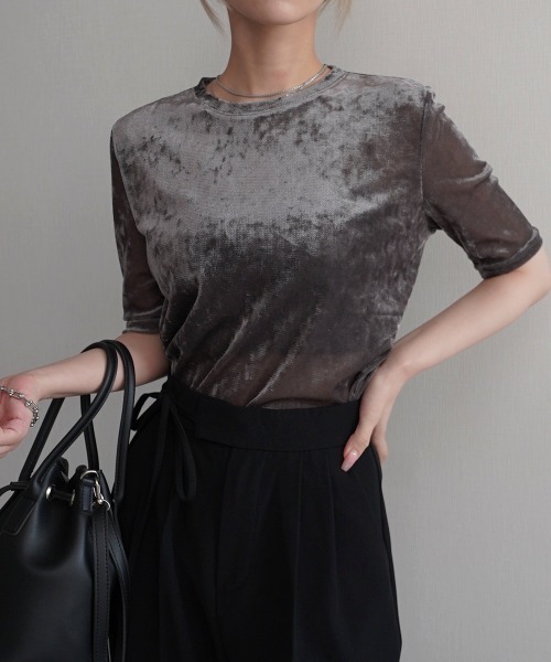 Rashik(ラシク)の「シアーベロアTシャツ(Tシャツ/カットソー・レディース・チャコール/ブラウン/ブラック/アイボリー・FREE)」の4枚目の写真