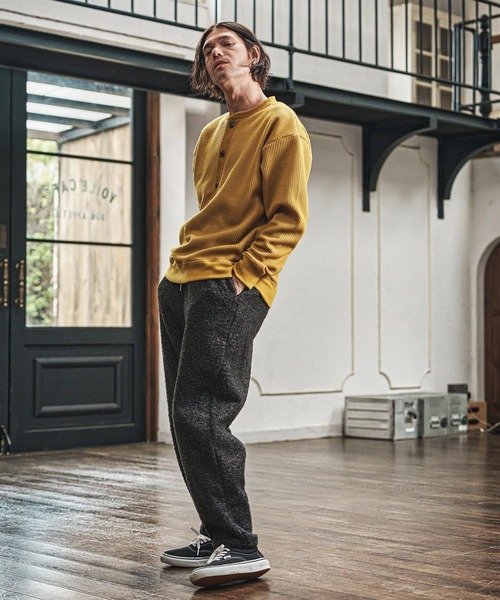 CAMBIO（カンビオ）の「msw1738- ウール混ビッグワッフルヘンリーネックニットソー(CAM-6649)（Tシャツ/カットソー・メンズ・ブラック/杢グレー/マスタード・M/L）」の7枚目の写真