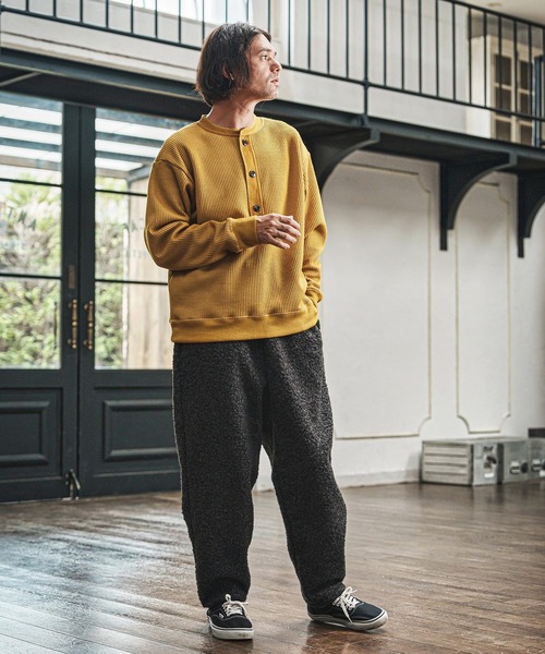 CAMBIO（カンビオ）の「msw1738- ウール混ビッグワッフルヘンリーネックニットソー(CAM-6649)（Tシャツ/カットソー・メンズ・ブラック/杢グレー/マスタード・M/L）」の8枚目の写真